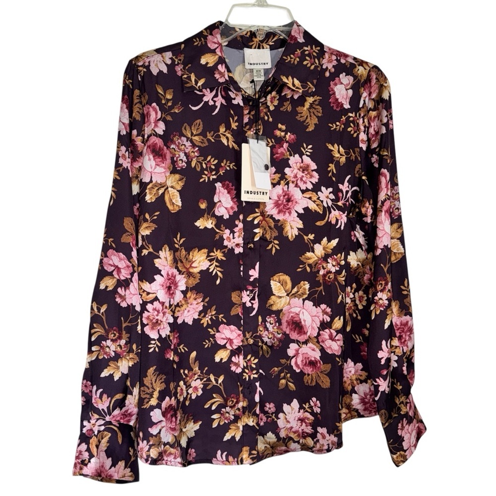 INDUSTRY Floral Button Down Shirt - Pink and Brown NWT - SIZE M
